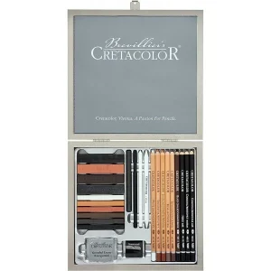 Brevillier’s Cretacolor Coffret – Crayons Beaux-arts – Fusain – Sanguine – Craie – Gomme – Taille-crayon – Cretacolor De Qualité 12